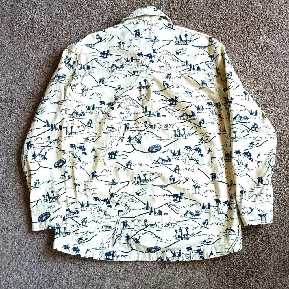 Urban Outfitters BDG Shirt Jacket Men's Small Graphic Print Yellow Denim Pockets